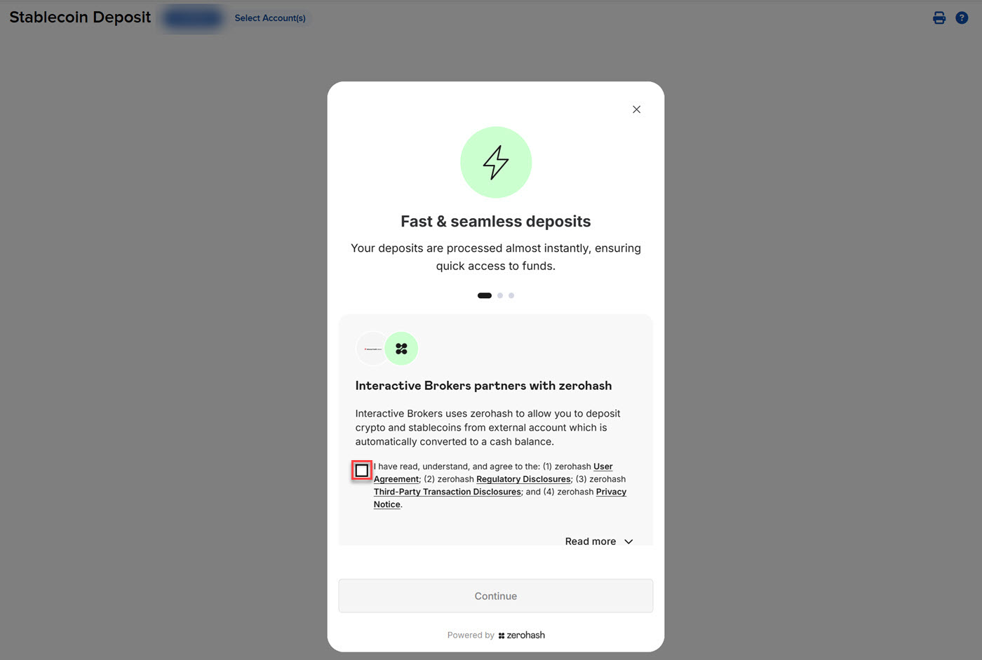 The stablecoin seamless deposits in portal. 